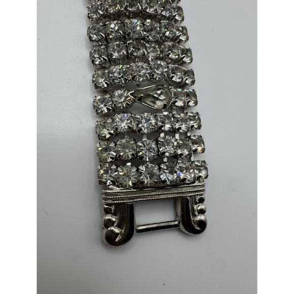 Rhodes Vintage Wide Rhinestone Bracelet 1950s Bride Era Chunky Hollywood Regency - Picture 14 of 16